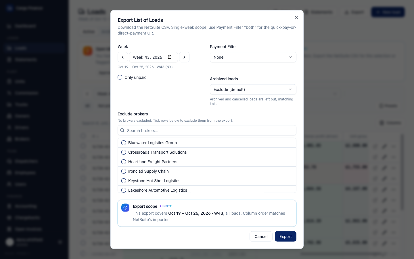 Export List of Loads